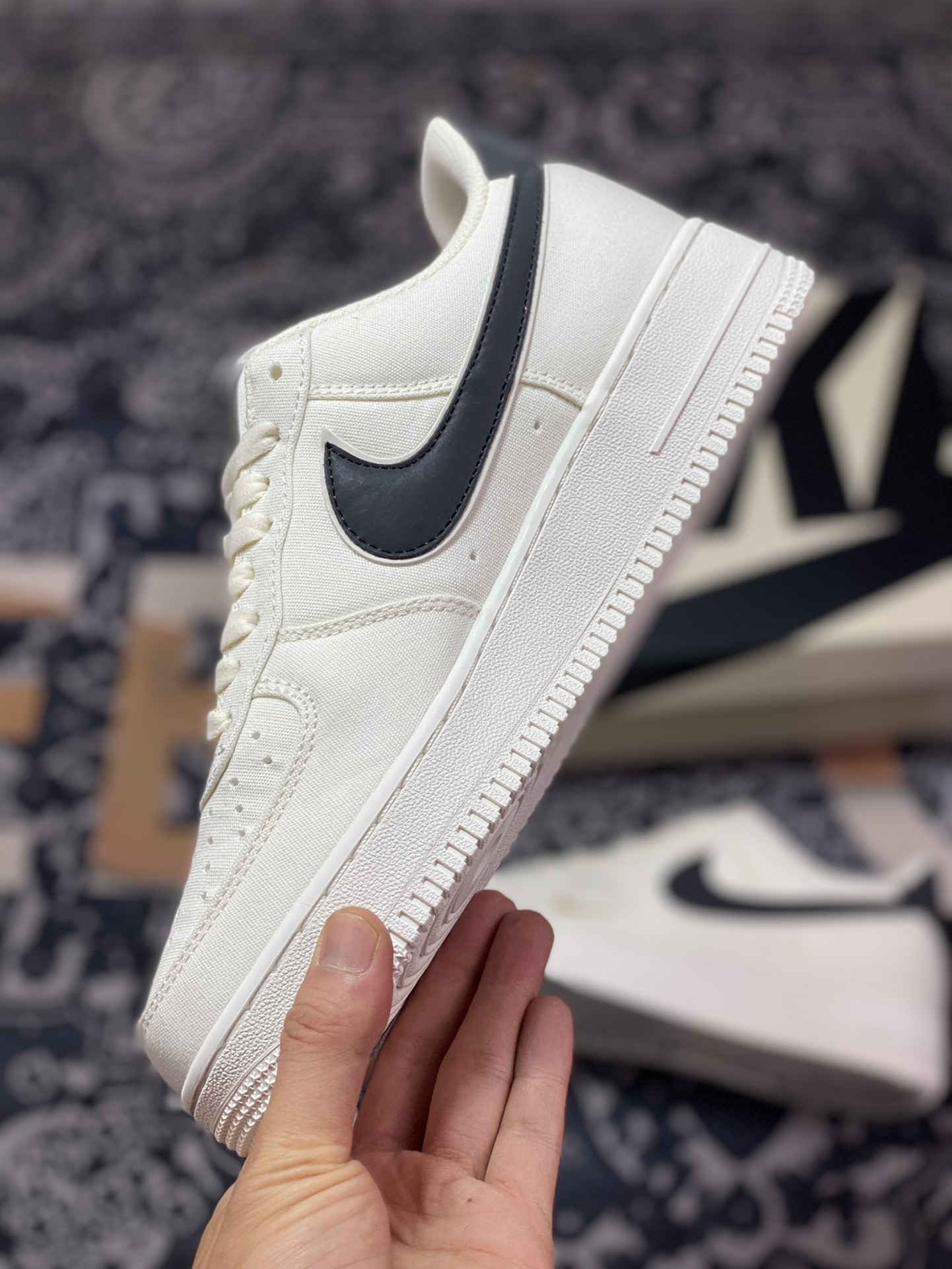 220 Nike Air Force 1’07 Low QS”Sail/Black/Gold”空军一号板鞋“帆布米白黑金迷你双钩子”MN5696-809