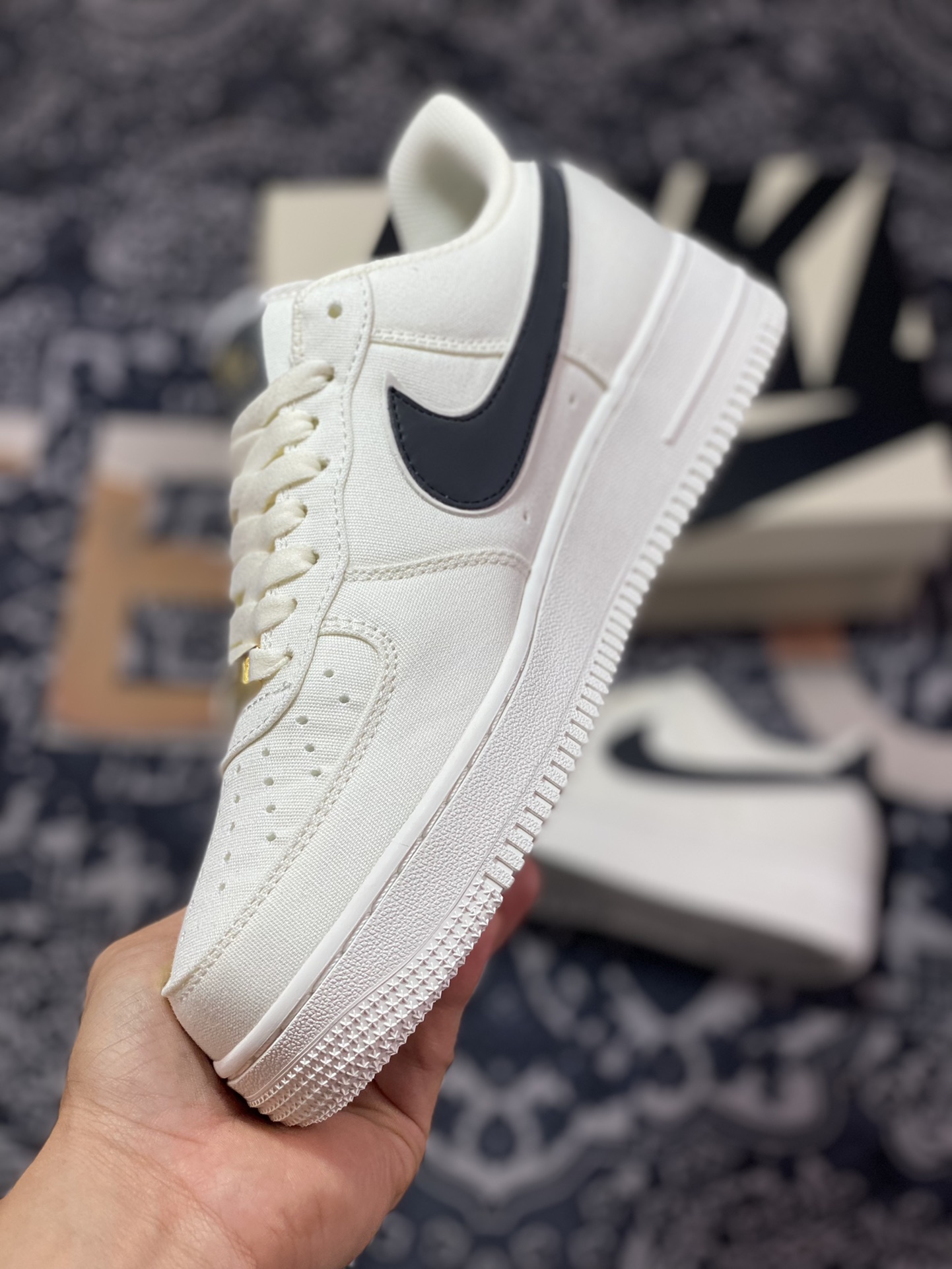 220 Nike Air Force 1’07 Low QS”Sail/Black/Gold”空军一号板鞋“帆布米白黑金迷你双钩子”MN5696-809