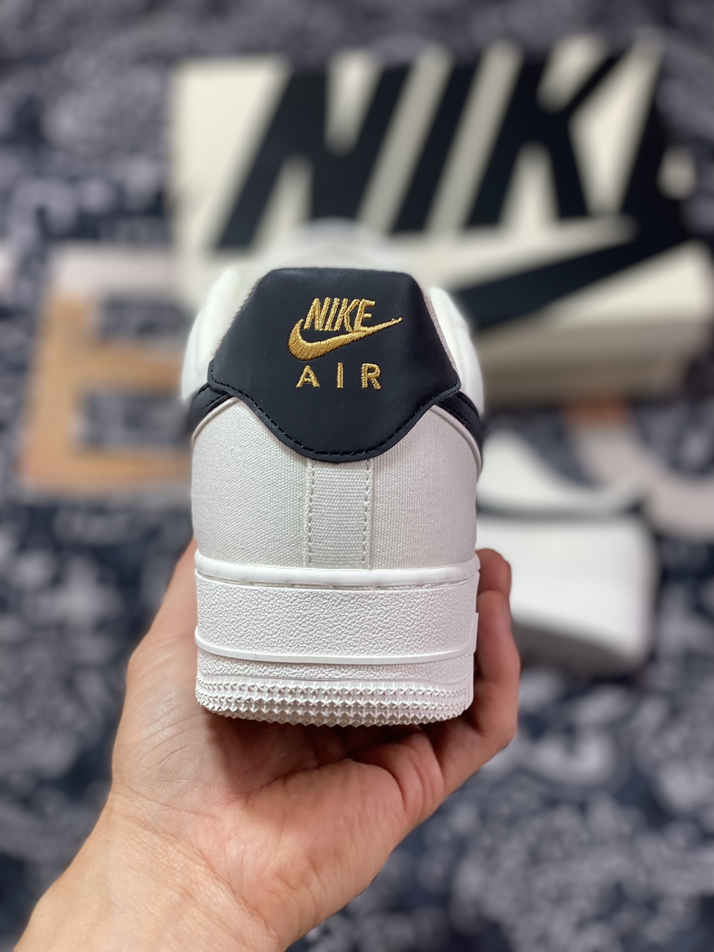 220 Nike Air Force 1’07 Low QS”Sail/Black/Gold”空军一号板鞋“帆布米白黑金迷你双钩子”MN5696-809