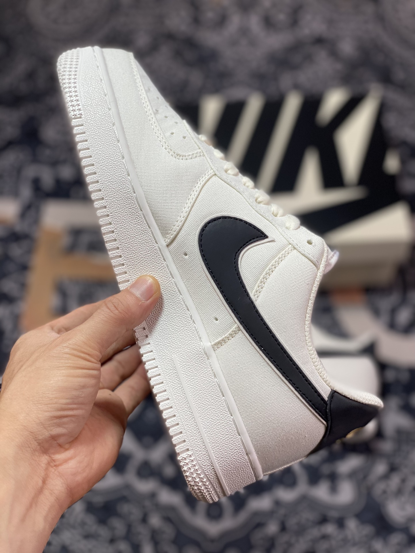 220 Nike Air Force 1’07 Low QS”Sail/Black/Gold”空军一号板鞋“帆布米白黑金迷你双钩子”MN5696-809