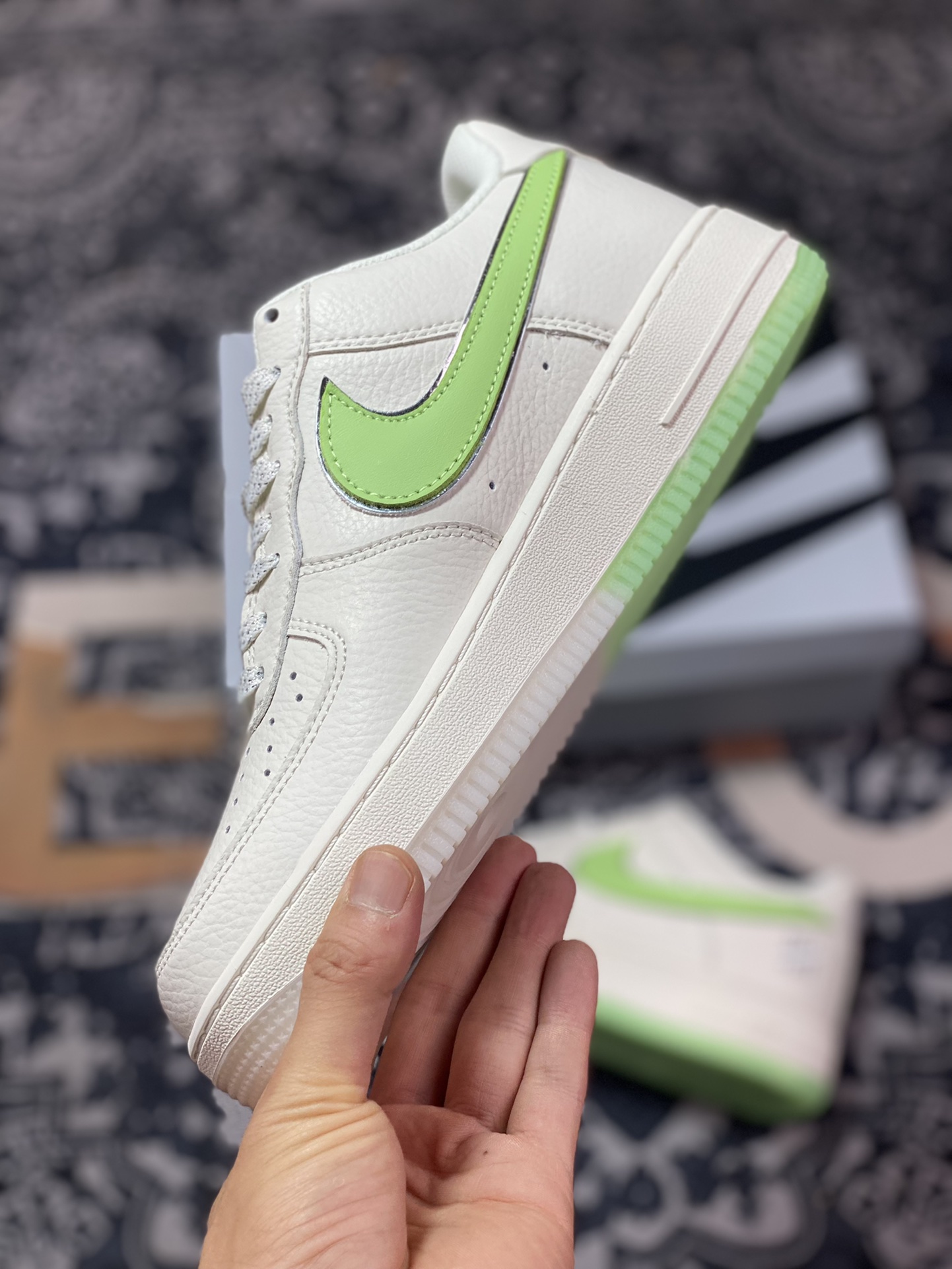 240 UNDEFEATED x Nike Air Force 1′07 Low”Beige/Apple Green”空军一号板鞋“皮革米白苹果绿银五杠”BS9055-731