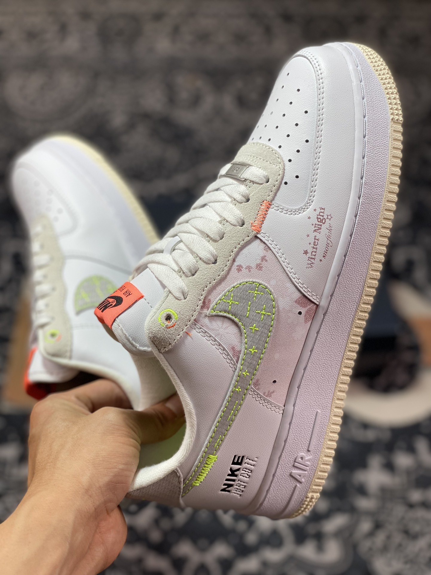 200 Nike Air Force 1 '07 Low”Just Do It”空军一号板鞋“白灰雪中花语粉嫩”FB1853-111
