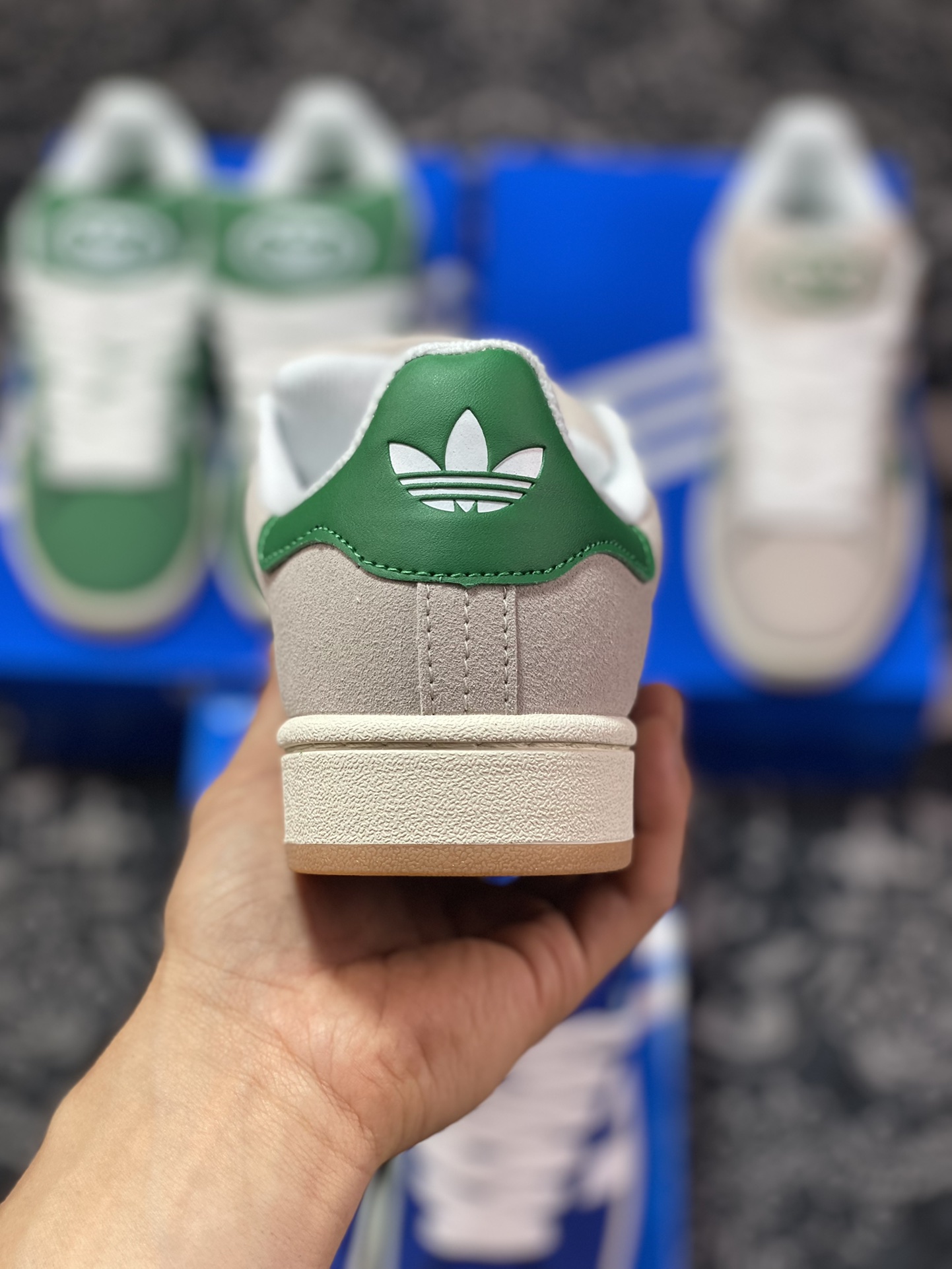 Adidas Originals Campus 00s College Series Bakery Style Sneakers ”Suede Light Gray Green Raw Gum Sole” GY0038