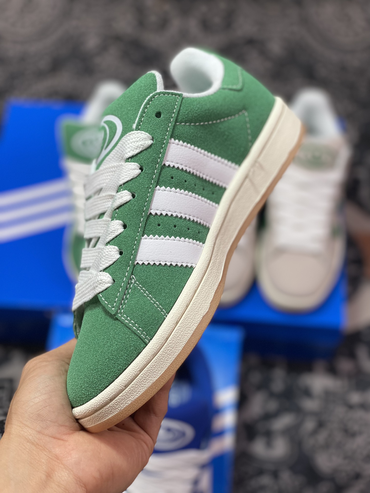 Adidas Originals Campus 00s college series bread style classic retro low-top sneakers ”velvet grass green and white raw rubber sole” HO3472