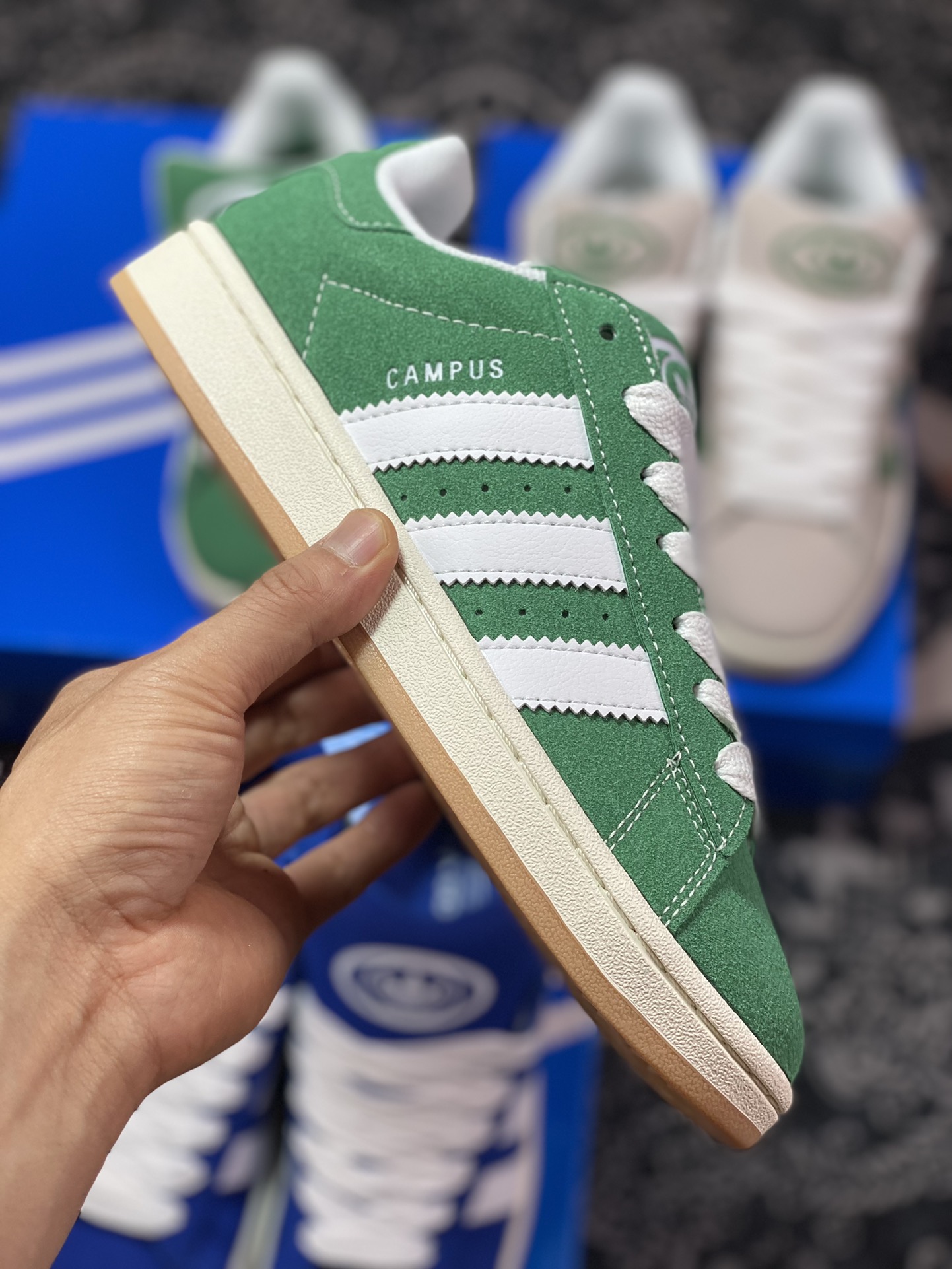 Adidas Originals Campus 00s college series bread style classic retro low-top sneakers ”velvet grass green and white raw rubber sole” HO3472