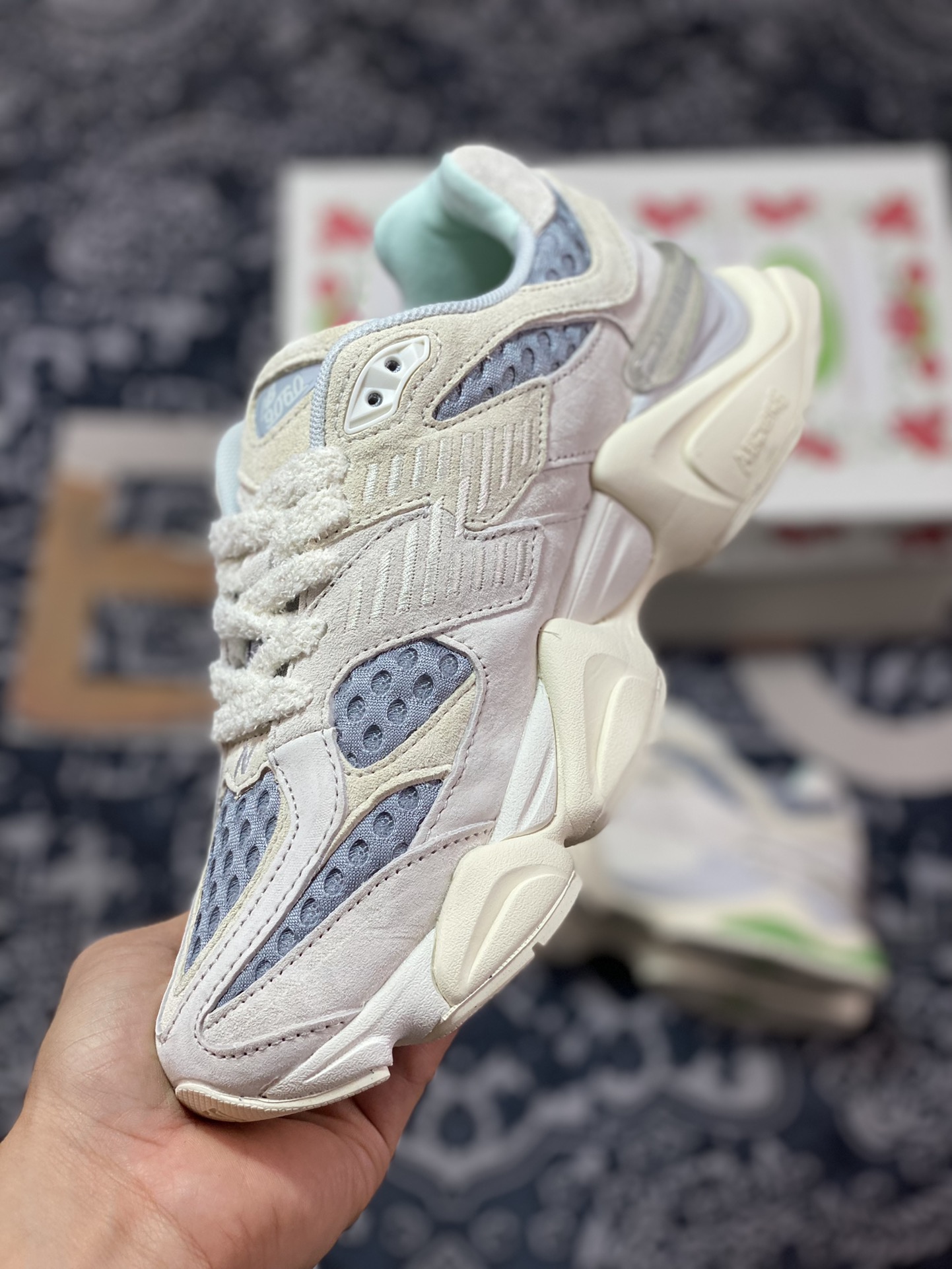 New Balance 9060 ”Bricks/Wood” series retro versatile dad style elephant hoof jogging shoes ”off-white, gray and fruit green” U9060BW1