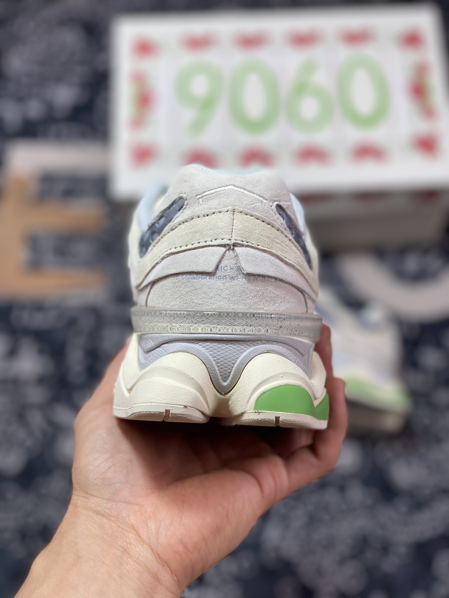 New Balance 9060 ”Bricks/Wood” series retro versatile dad style elephant hoof jogging shoes ”off-white, gray and fruit green” U9060BW1