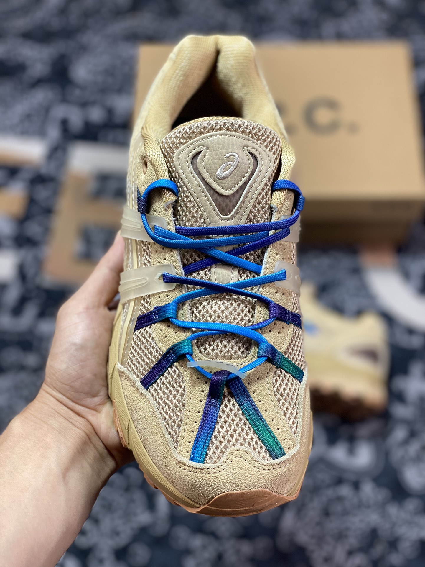 APC x ASICS GEL-Sonoma 15-50 series mountain style outdoor low-top casual sports running shoes ”sand yellow brown blue green gradient” 1203A226-200