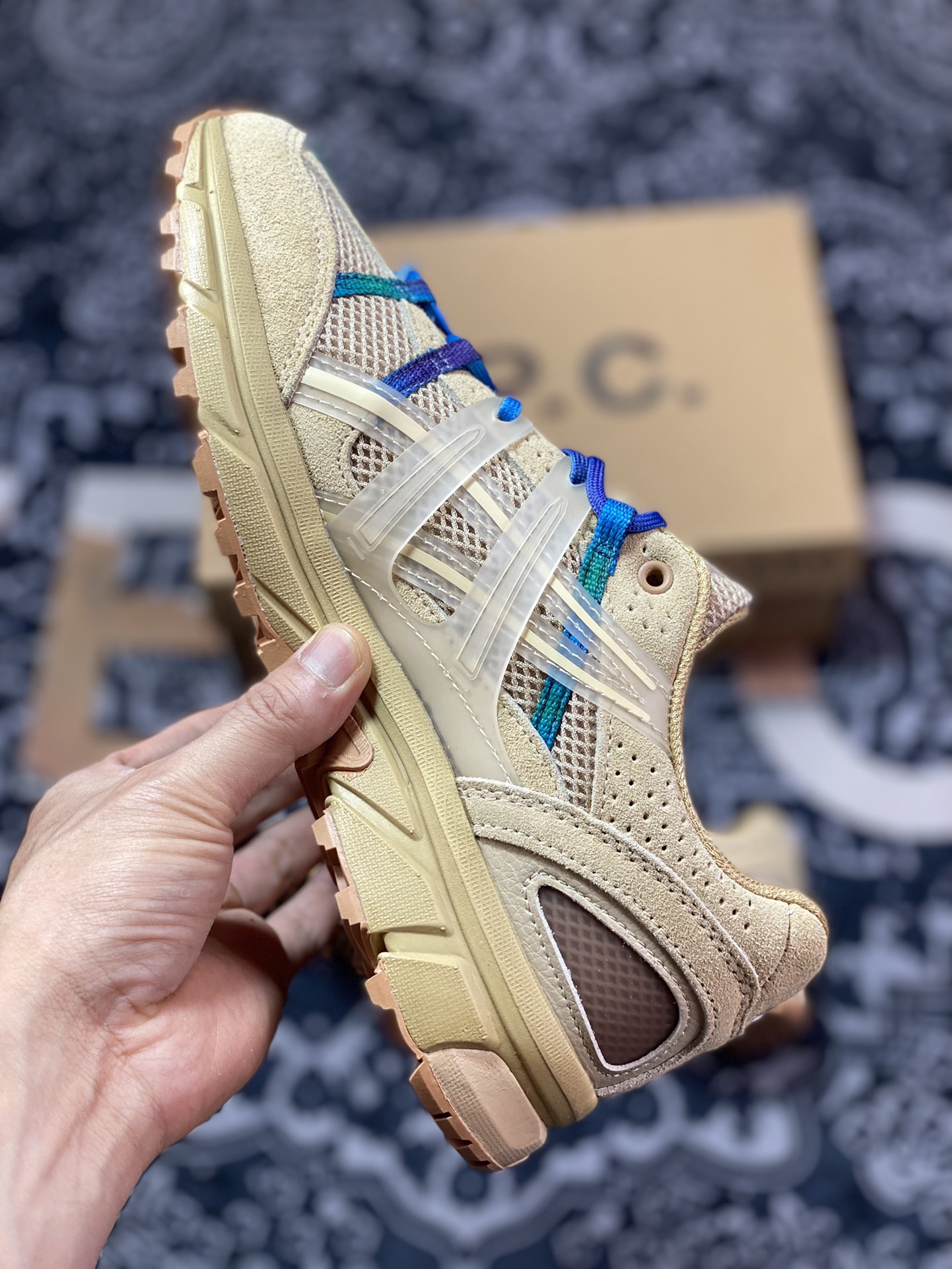 APC x ASICS GEL-Sonoma 15-50 series mountain style outdoor low-top casual sports running shoes ”sand yellow brown blue green gradient” 1203A226-200