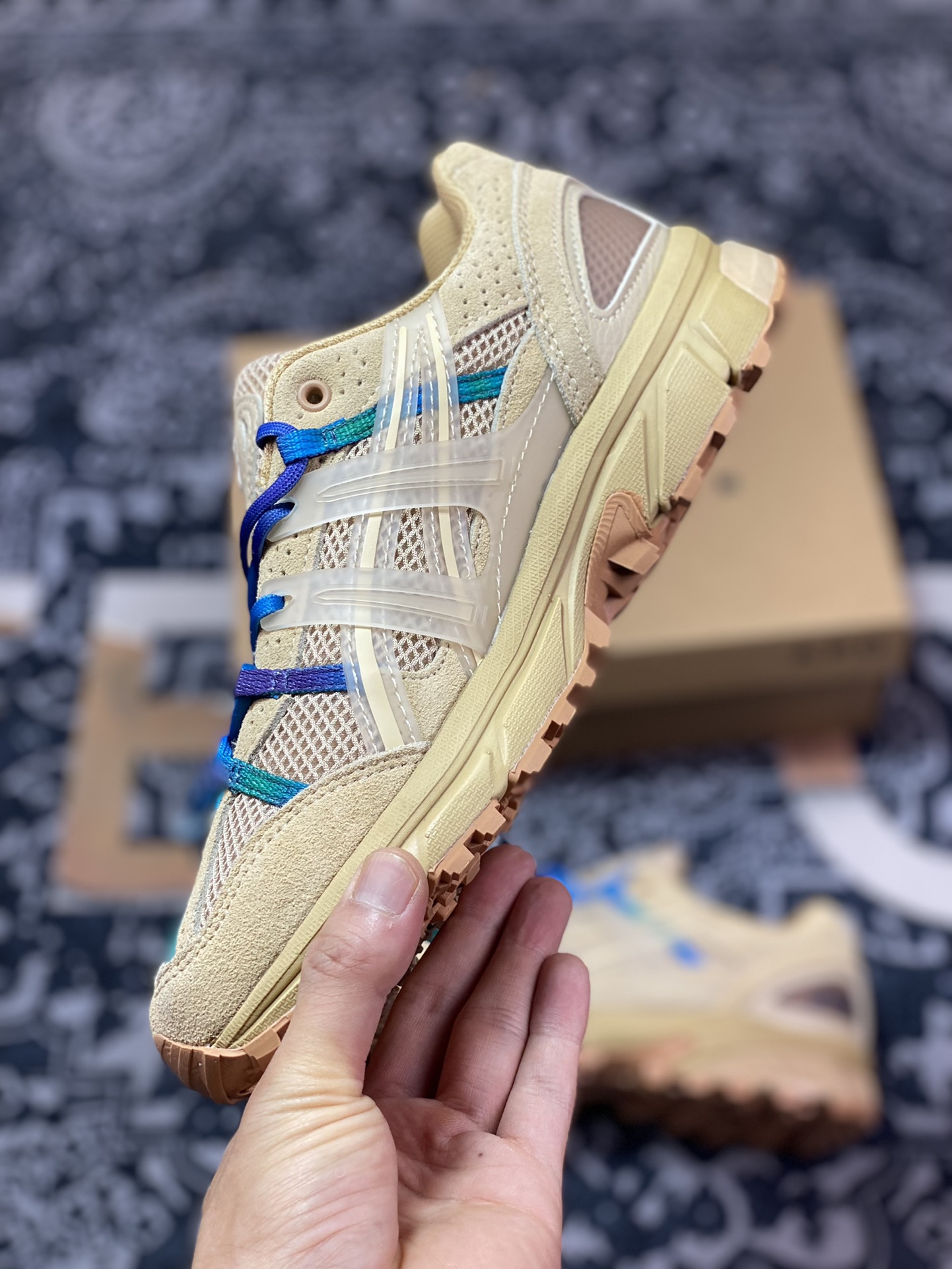 APC x ASICS GEL-Sonoma 15-50 series mountain style outdoor low-top casual sports running shoes ”sand yellow brown blue green gradient” 1203A226-200