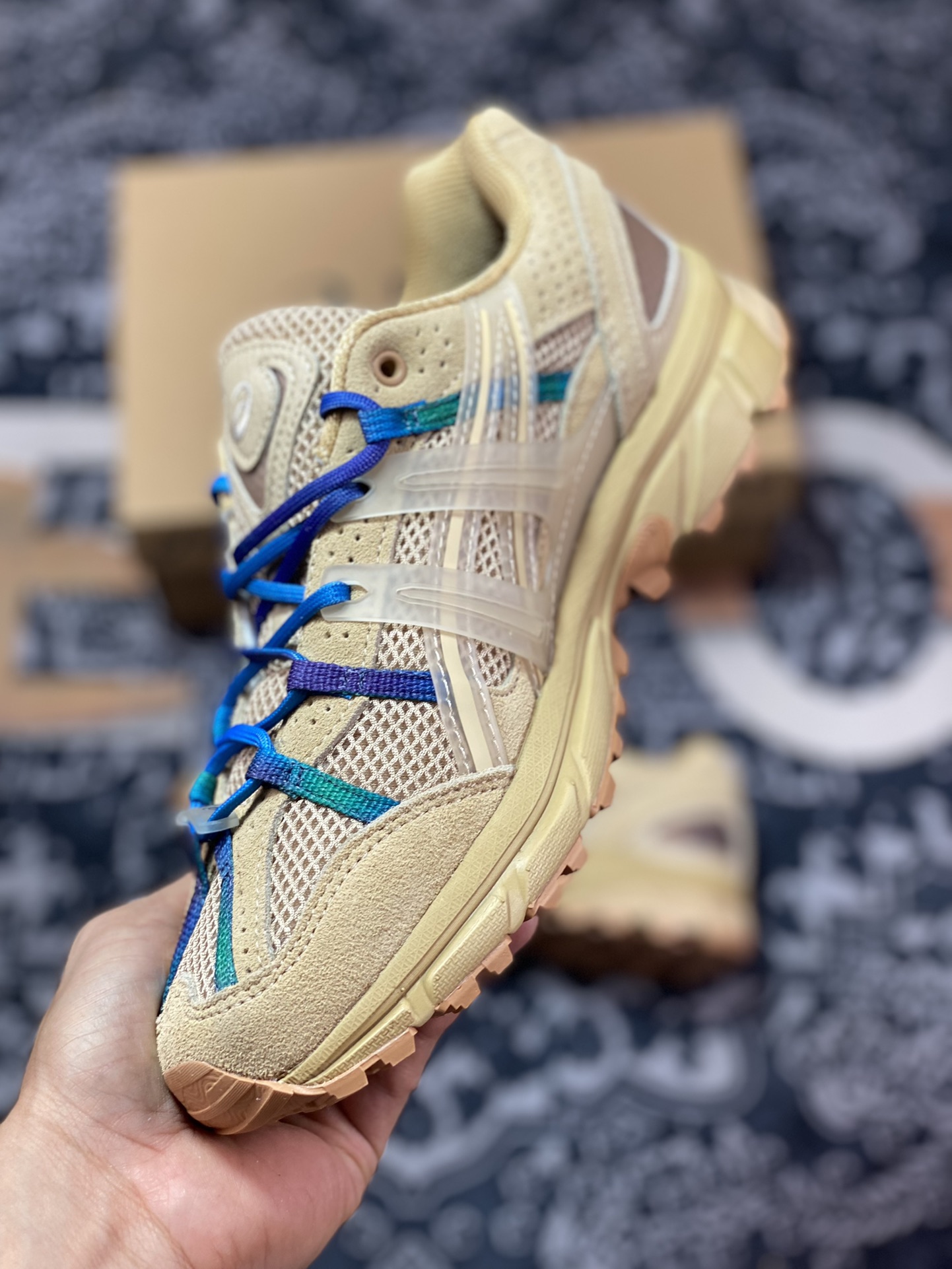 APC x ASICS GEL-Sonoma 15-50 series mountain style outdoor low-top casual sports running shoes ”sand yellow brown blue green gradient” 1203A226-200