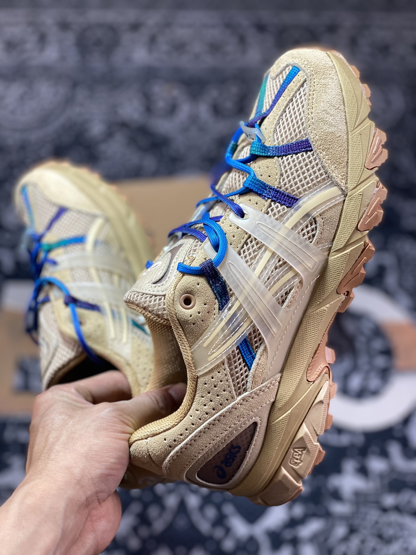 APC x ASICS GEL-Sonoma 15-50 series mountain style outdoor low-top casual sports running shoes ”sand yellow brown blue green gradient” 1203A226-200