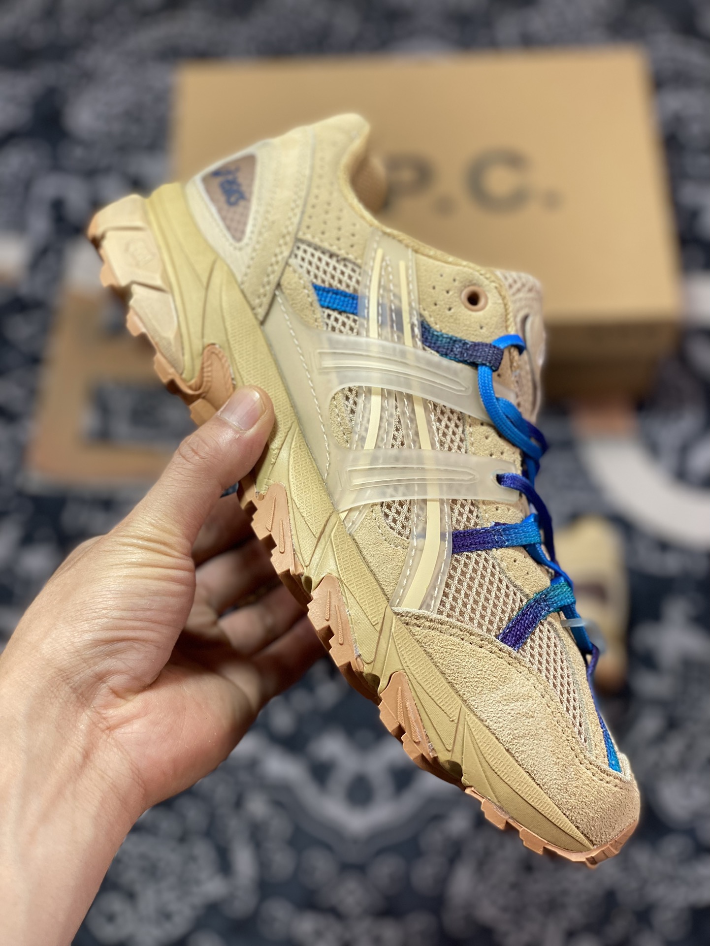 APC x ASICS GEL-Sonoma 15-50 series mountain style outdoor low-top casual sports running shoes ”sand yellow brown blue green gradient” 1203A226-200