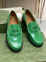 Gucci Luxury
 Shoes Loafers Green Openwork Cowhide Genuine Leather Silk Spring/Fall Collection