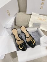 Dior Shoes High Heel Pumps Single Layer Black Gold Cowhide Genuine Leather Patent Fall Collection Fashion