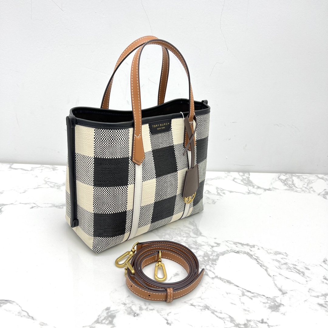 Tory Burch ～toryburch 81929 新款 小号格纹三重隔层托特包 以别出心裁的格纹织物制成