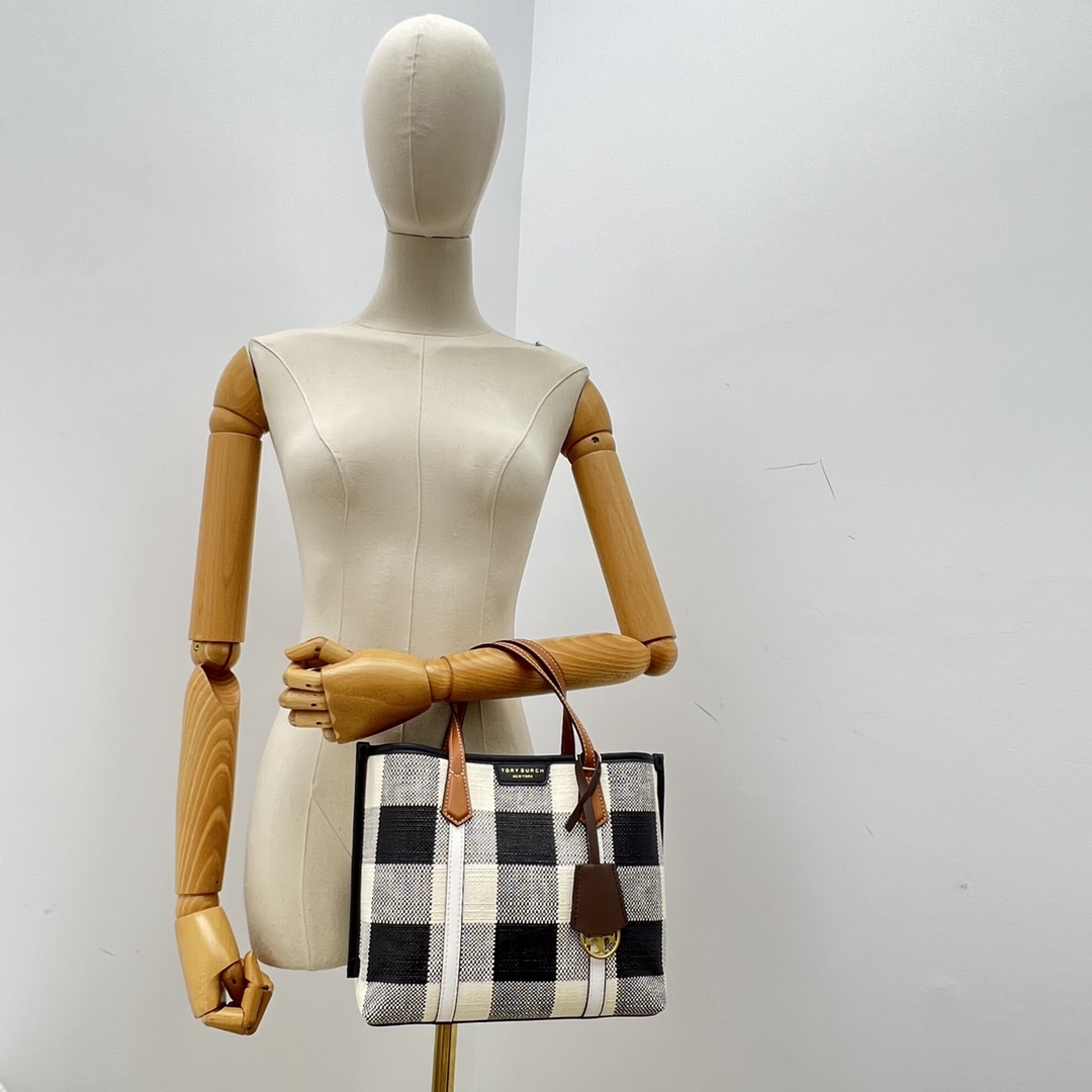 Tory Burch ～toryburch 81929 新款 小号格纹三重隔层托特包 以别出心裁的格纹织物制成
