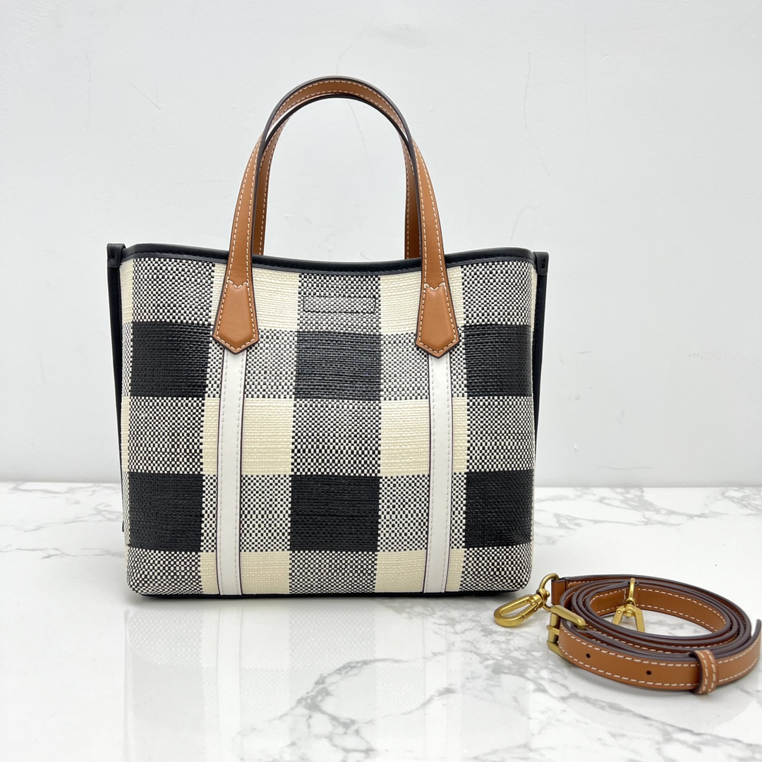 Tory Burch ～toryburch 81929 新款 小号格纹三重隔层托特包 以别出心裁的格纹织物制成