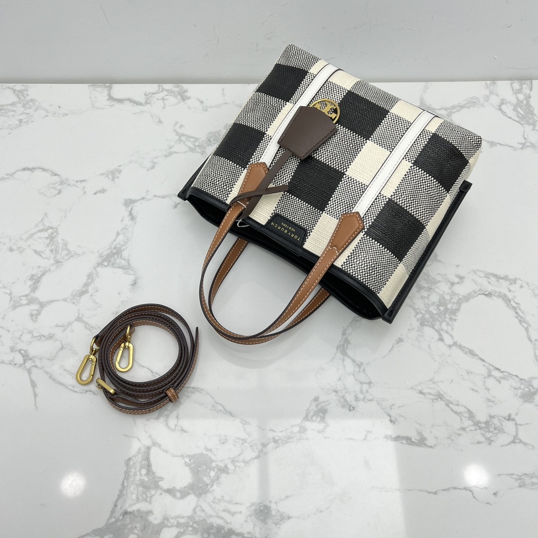 Tory Burch ～toryburch 81929 新款 小号格纹三重隔层托特包 以别出心裁的格纹织物制成