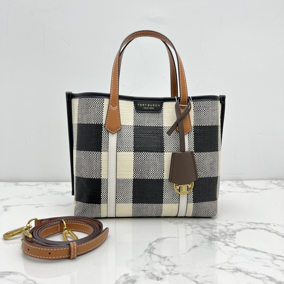 Tory Burch ～toryburch 81929 新款 小号格纹三重隔层托特包 以别出心裁的格纹织物制成