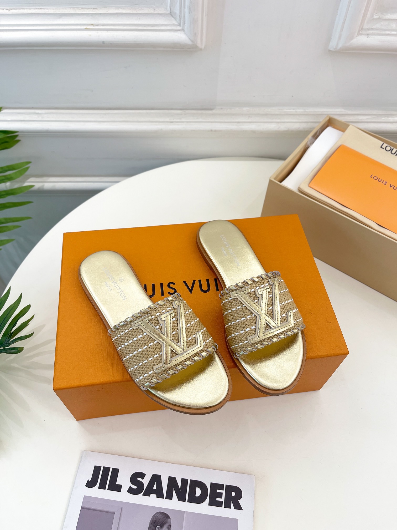 Louis Vuitton Shoes Slippers Genuine Leather Raffia Sheepskin Straw Woven Spring/Summer Collection Vintage