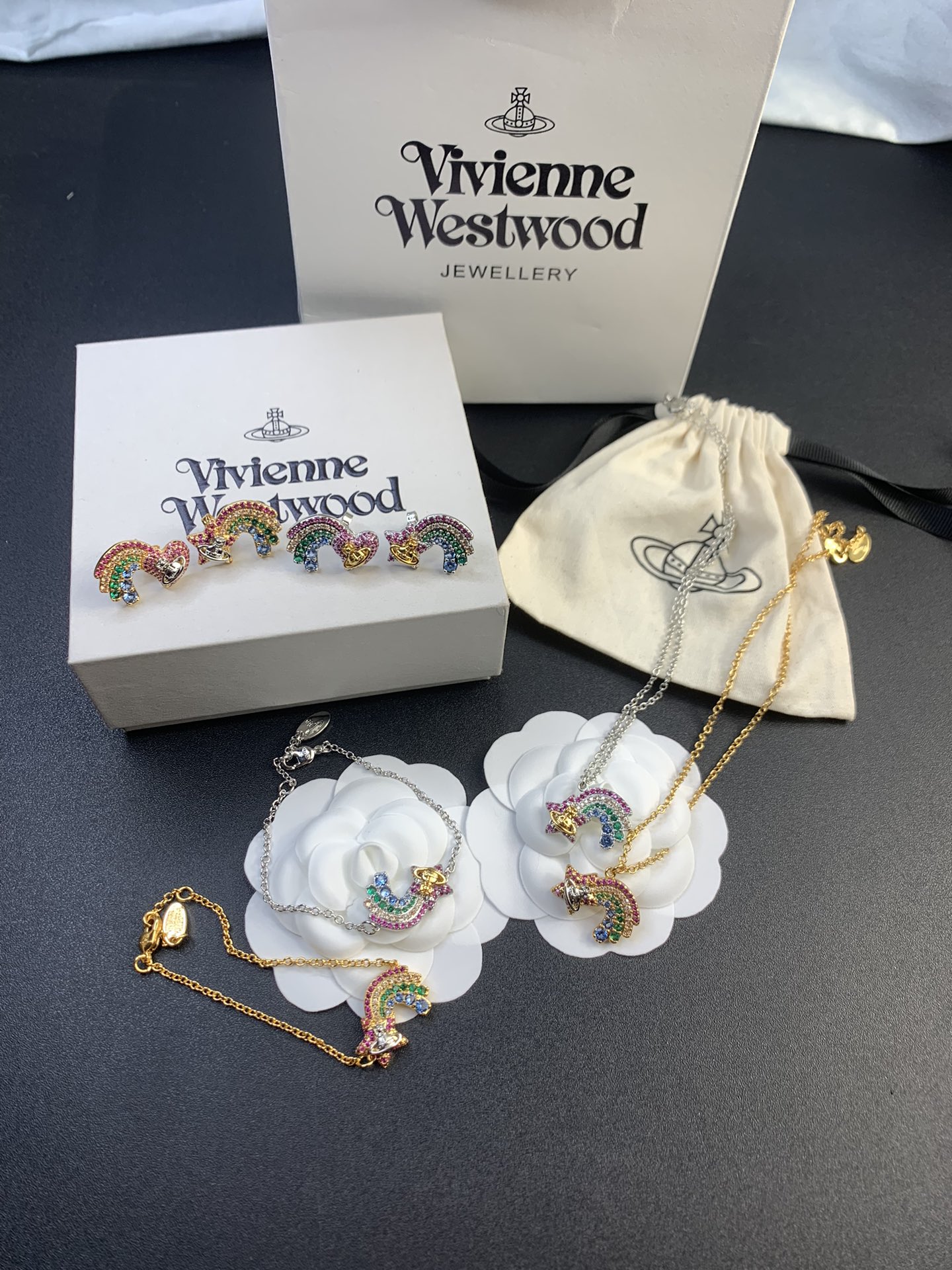 NO:103392,Queen Mother of the Cities Rainbow Love Five-pointed Star Necklace Bracelet Earring Set, Electroplating 18 K Real Gold, Platinum Diamond Gold Two Colors, Queen Mother of the Cities Necklace, Queen Mother of the Cities Earrings, Necklace, Bracelet19860909西太后彩虹爱心五角星项链手链耳钉套装,电镀18 K真金,白金菱金二个色,西太后项链西太后耳钉,necklace,bracelet,Jewelry