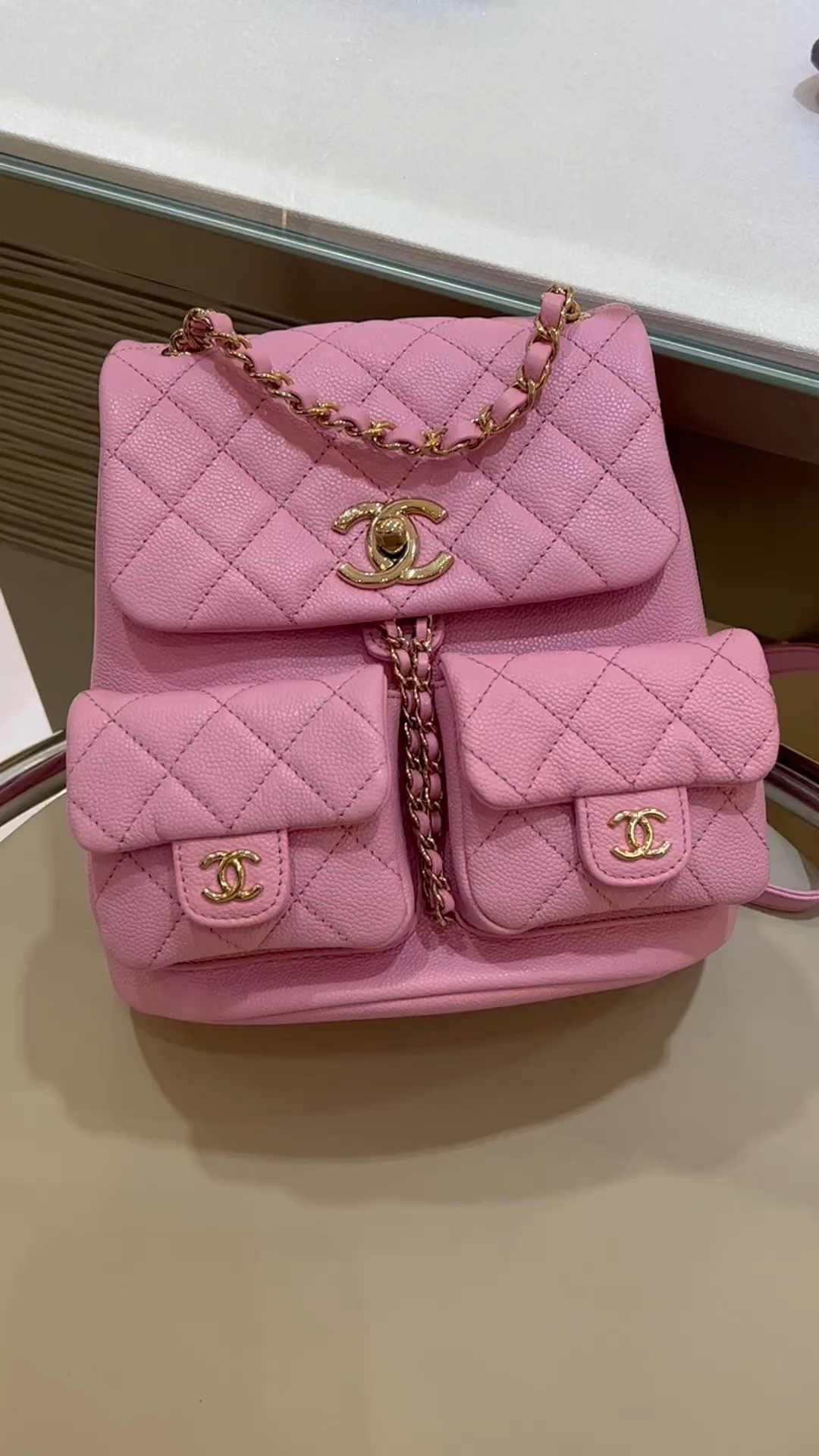 Chanel Duma Bags Backpack Dark Pink