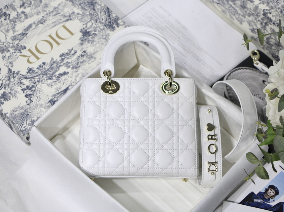 DIOR 戴妃包 徽章包 白色 寬肩帶 手提斜背