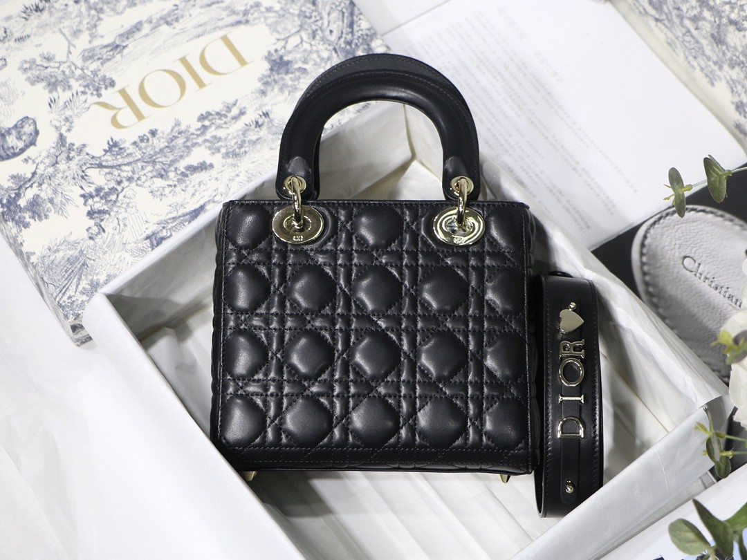 DIOR 黛妃包 黑色 徽章 可訂製 寬肩帶 斜背 手提
