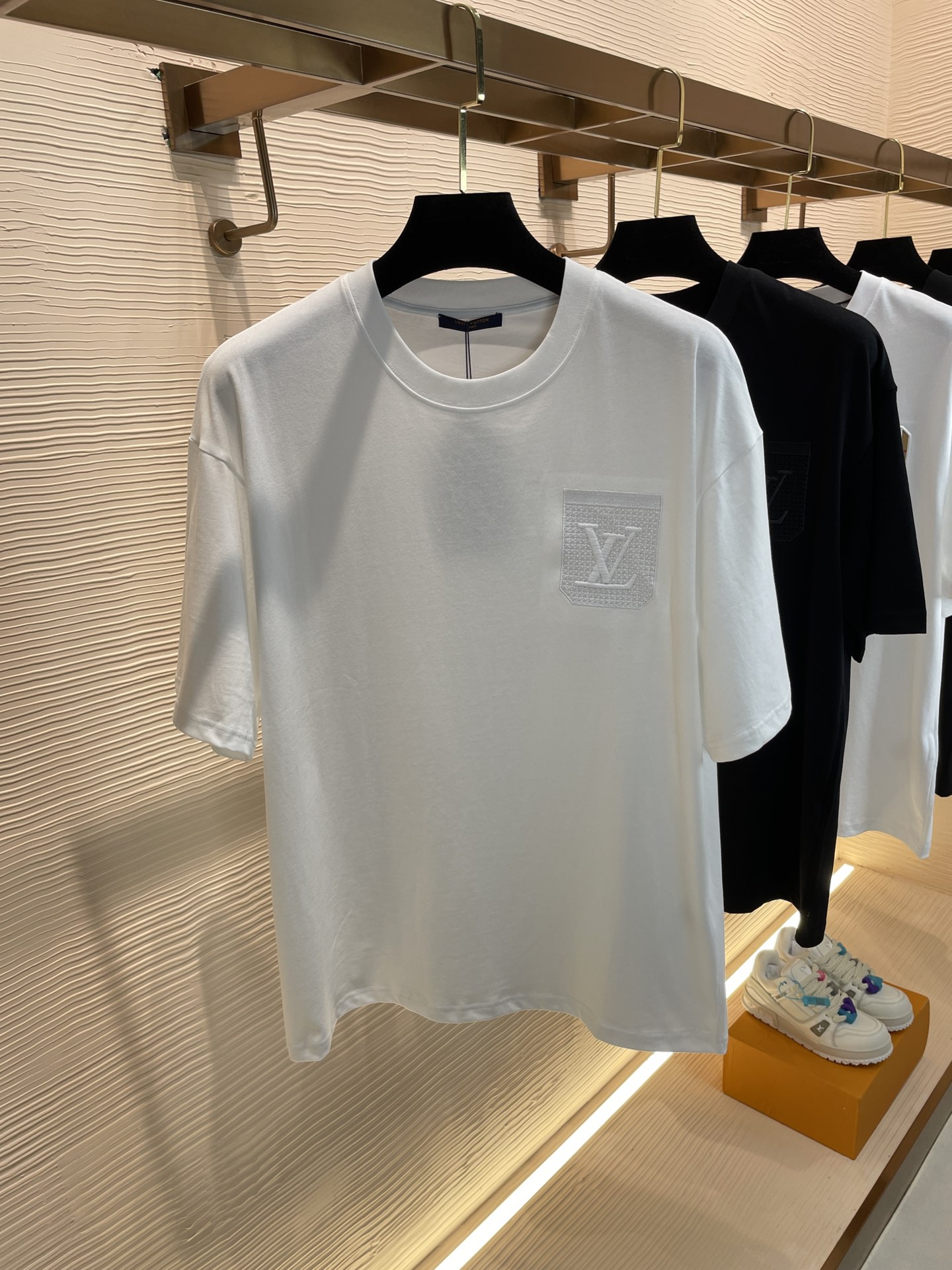 Louis Vuitton Clothing T-Shirt Black White Embroidery Cotton Summer Collection Short Sleeve