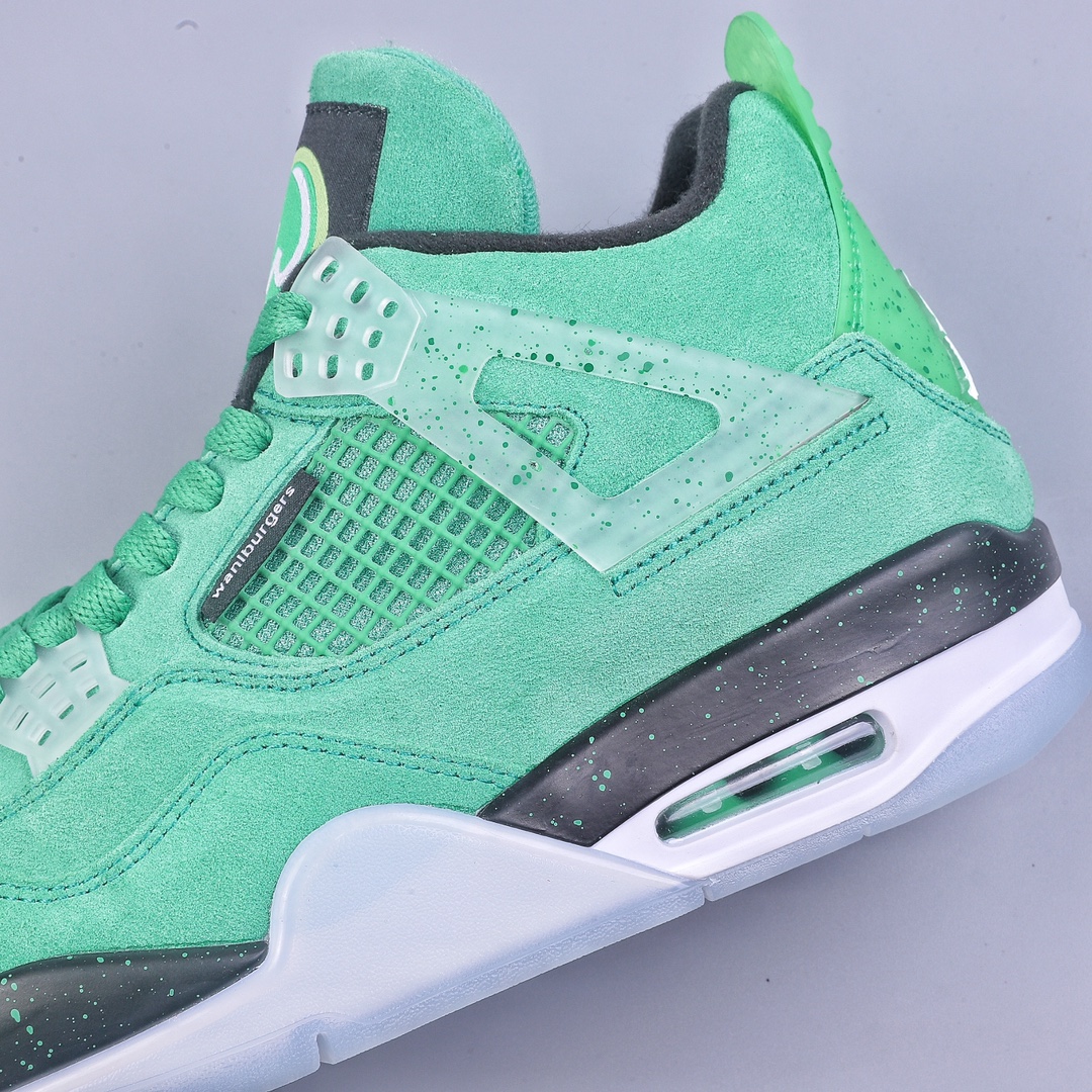 Small Air Jordan 4 Retro AJ4 black and green Jordan 4 limited edition basketball shoes 904284