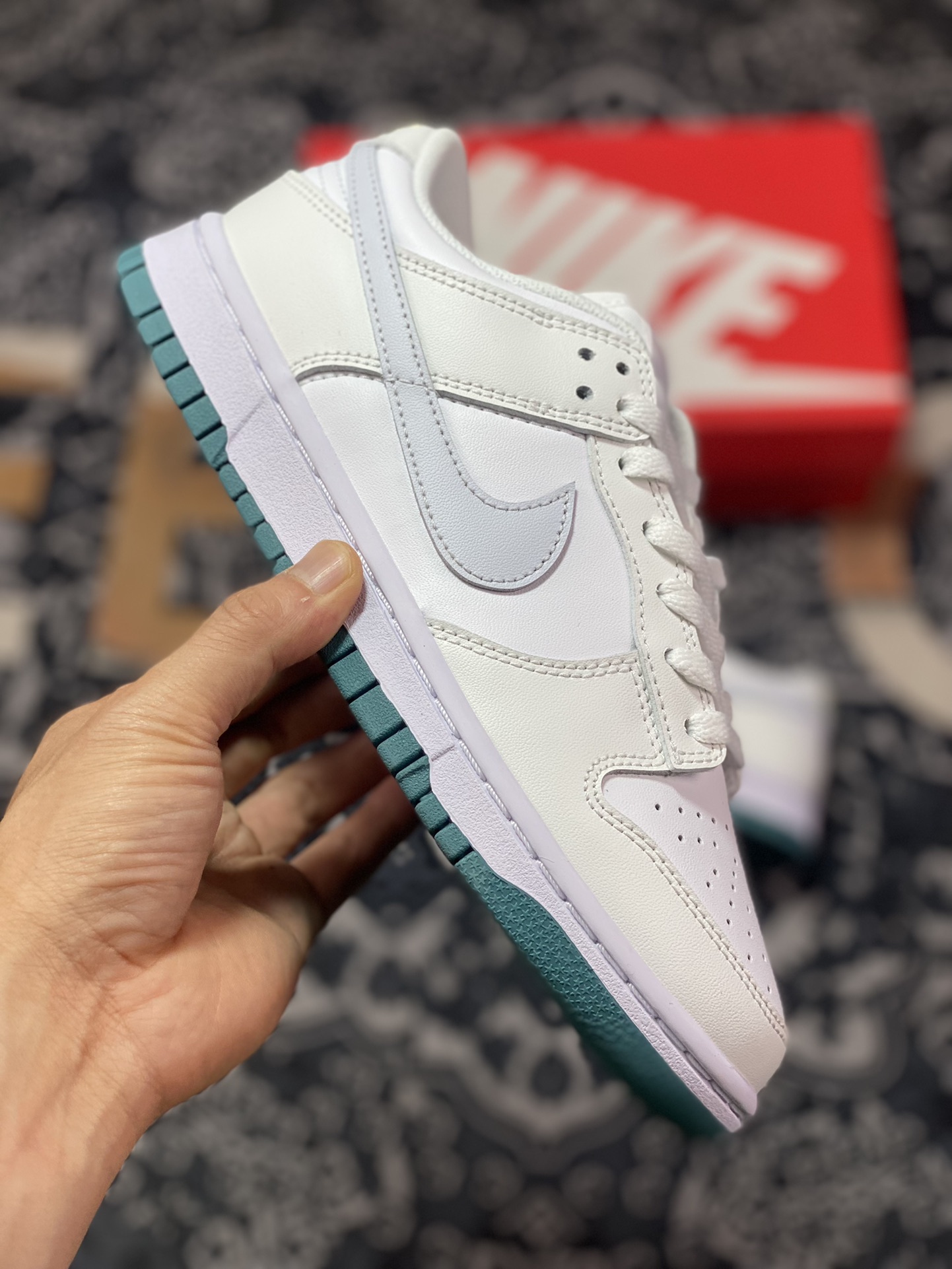 Nike SB Dunk Low GS ”White Teal Green” dunk series sneakers ”leather light gray blue” FD9911-101