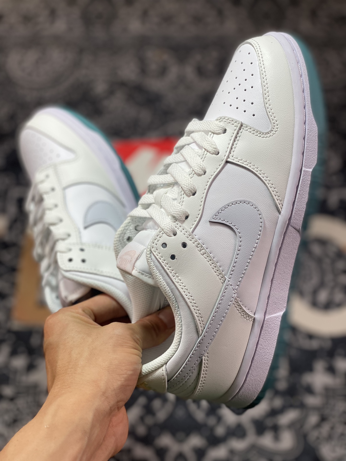 Nike SB Dunk Low GS ”White Teal Green” dunk series sneakers ”leather light gray blue” FD9911-101