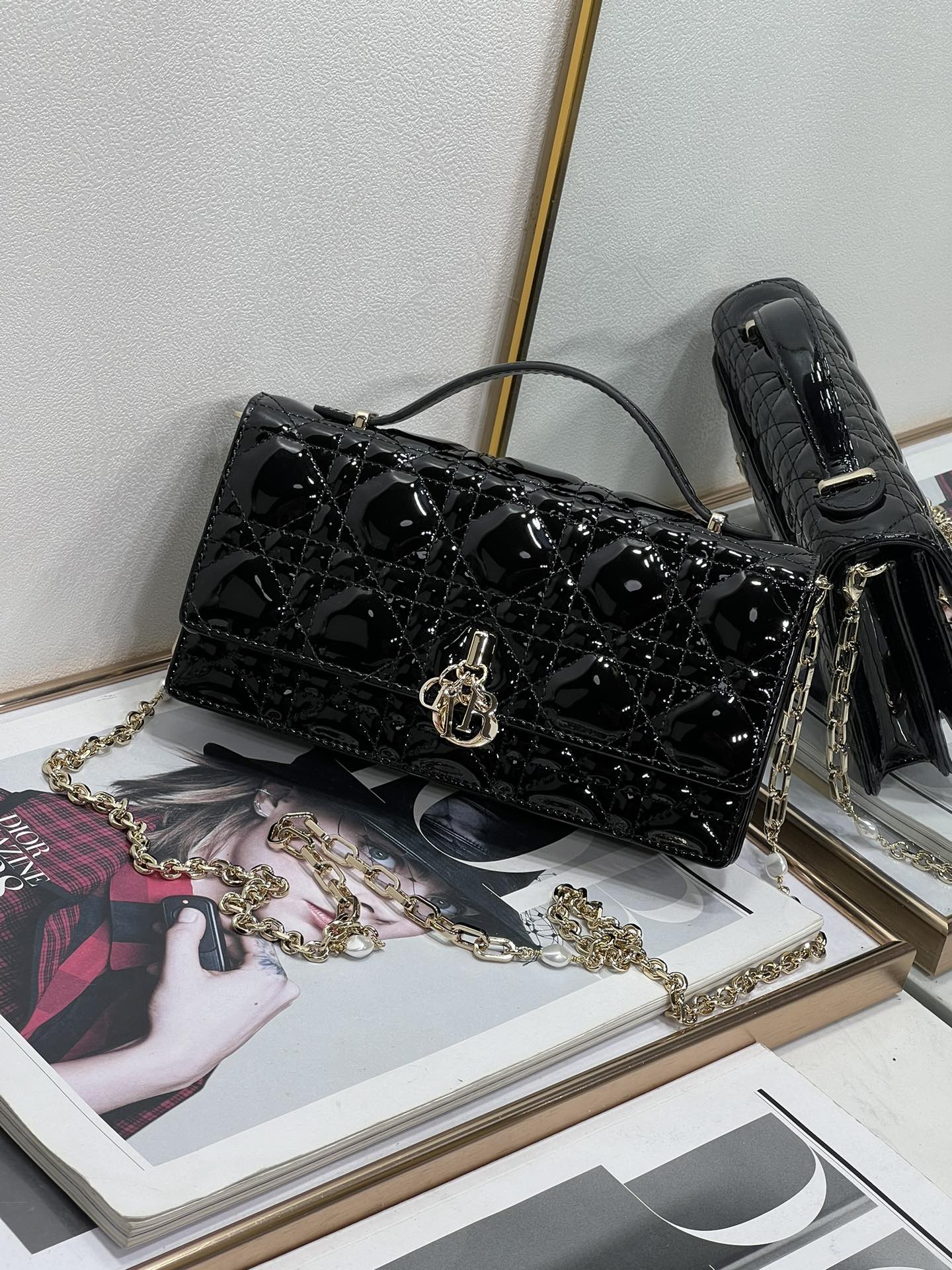 Éxito de ventas [celebración] reposición 0604 Lady Di❤r 💕 Bolso de mano de patrón de celosía 💕 21cm 0604