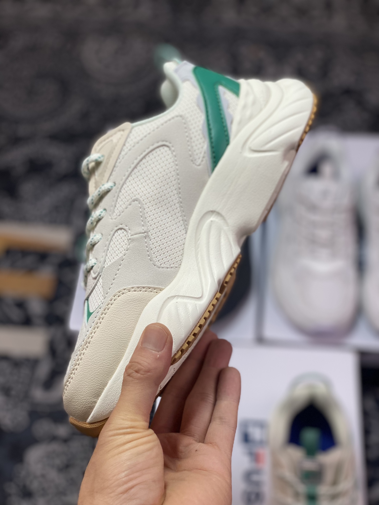 FILA FUSION Conch II Conch II series low-top thick-soled heightening versatile jogging shoes ”Milk White Retro Green” T12W311111FWV