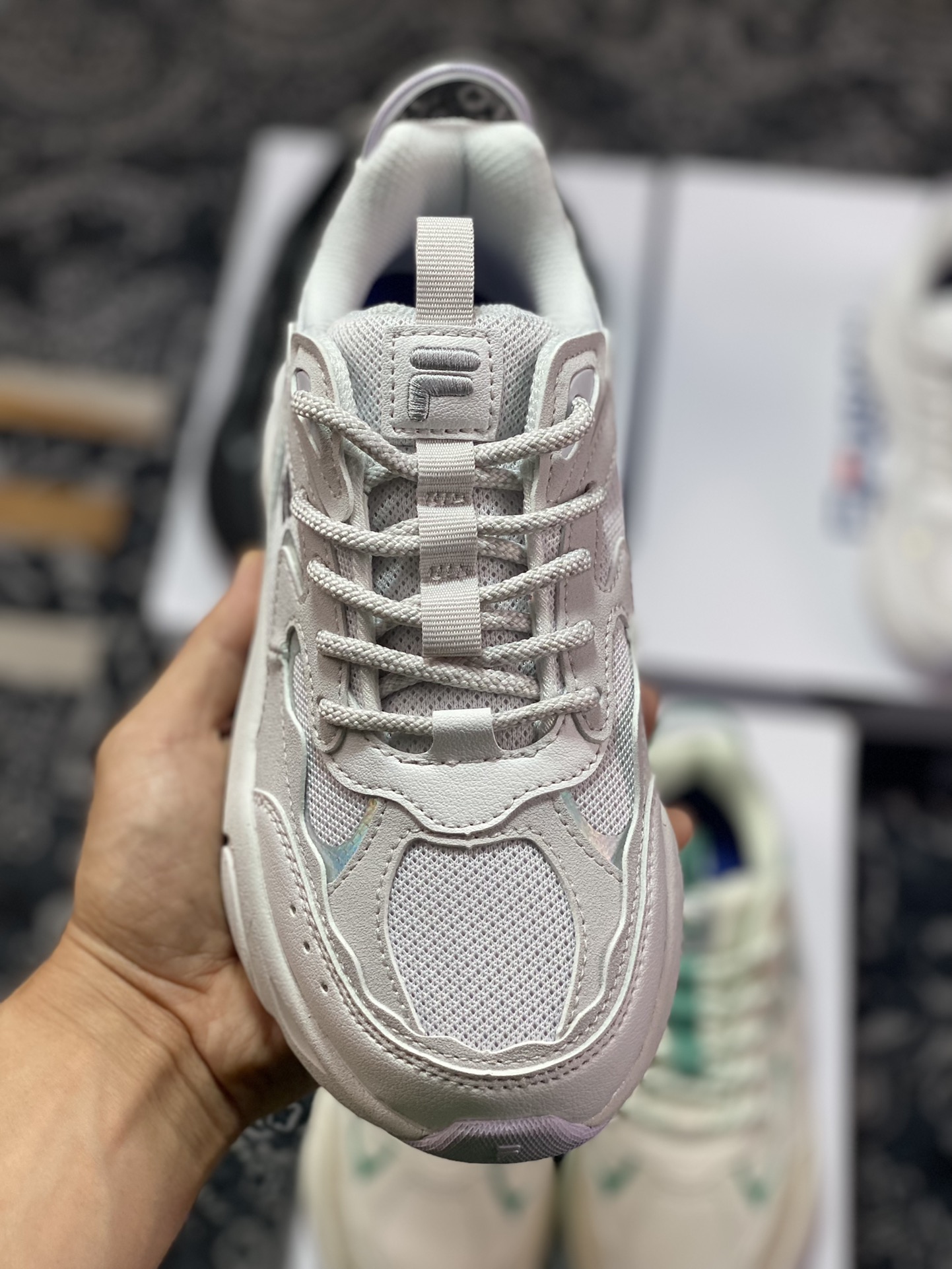 FILA FUSION Conch II Conch II series low-top thick-soled heightening versatile casual sports jogging shoes ”Rain Fog Gray Lilac” T12W311111FNO