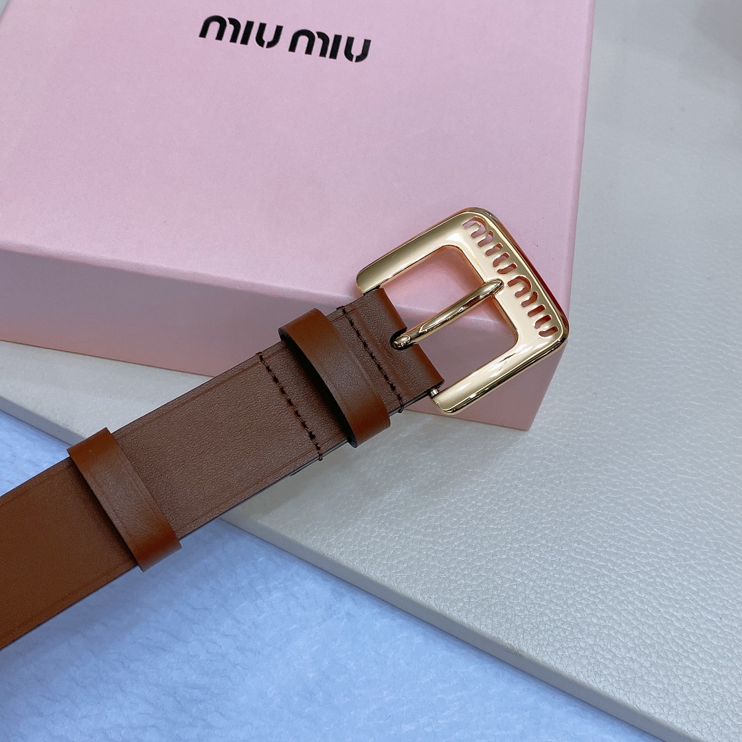 [Miu Miu Belts]Miu Miu 22 metal hollow micro label Minimalist style leather be