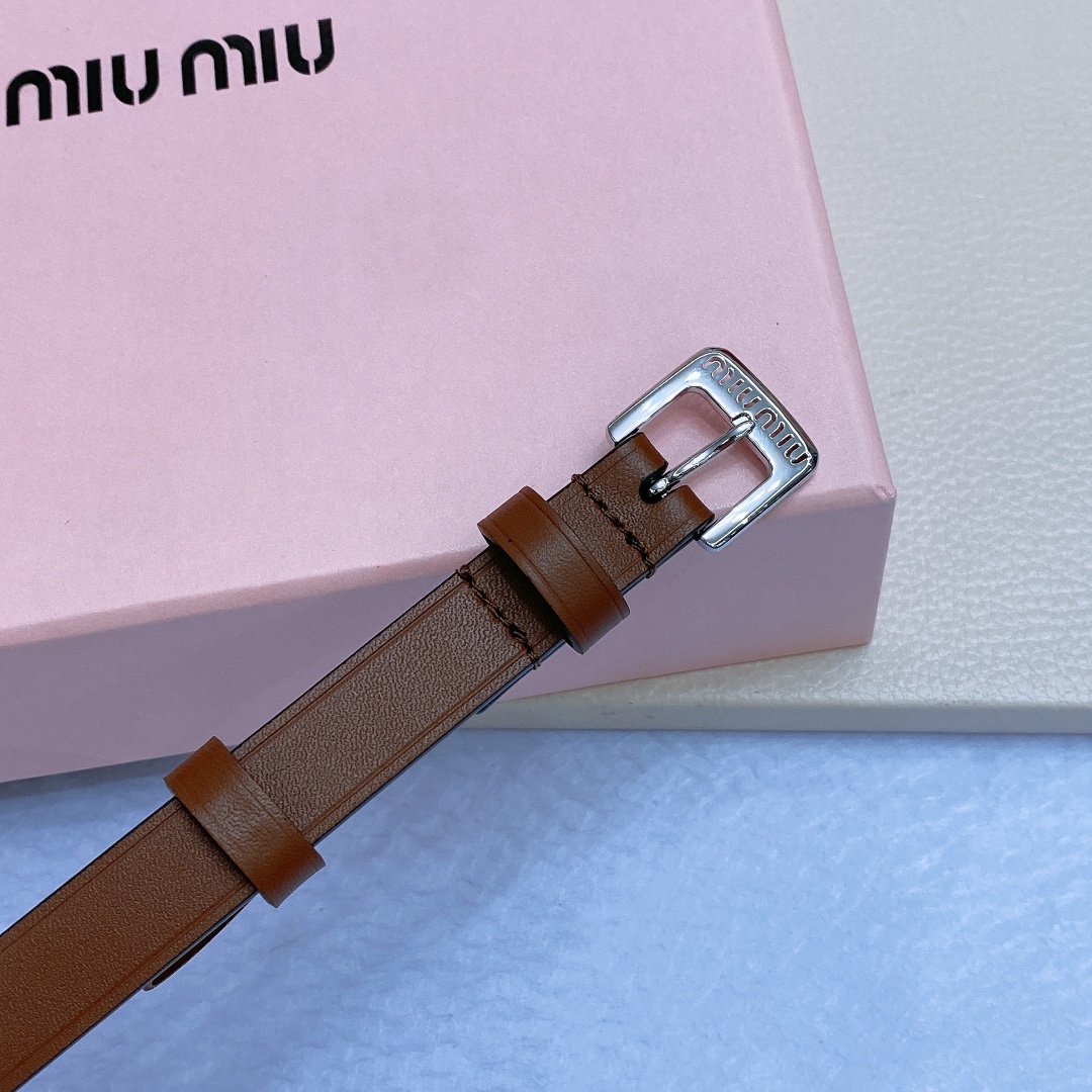 [Miu Miu Belts]Miu Miu 22 metal hollow micro label Minimalist style leather be