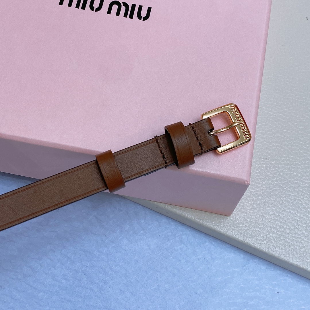 [Miu Miu Belts]Miu Miu 22 metal hollow micro label Minimalist style leather be