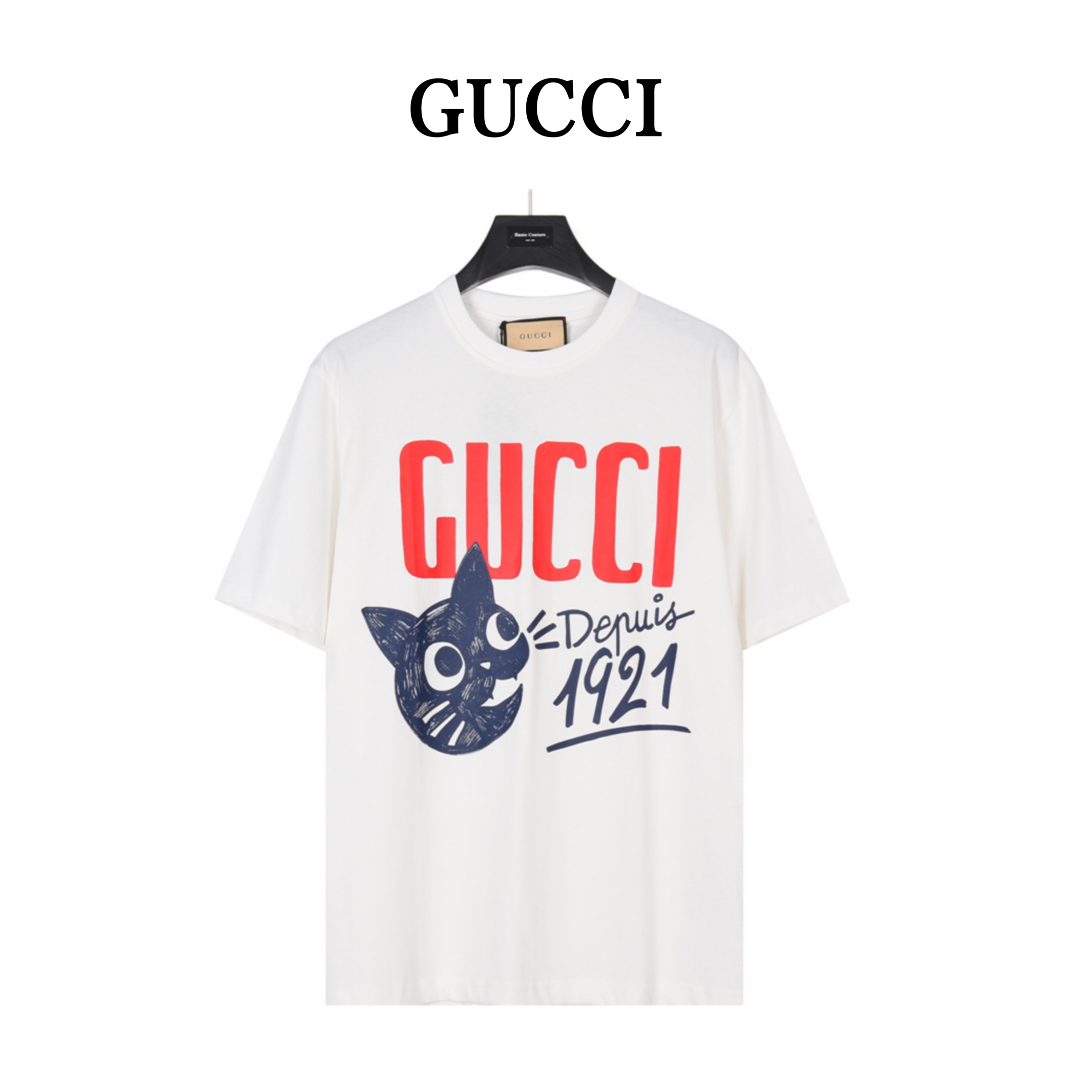 Gucci /古驰23ss 1921周年 猫咪图案Logo印花短袖T恤