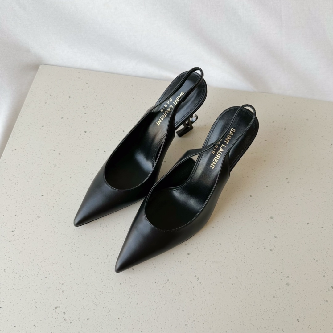 Yves Saint Laurent High Heel Pumps Single Layer Shoes Apricot Color Black White Calfskin Cowhide Genuine Leather Patent Sheepskin