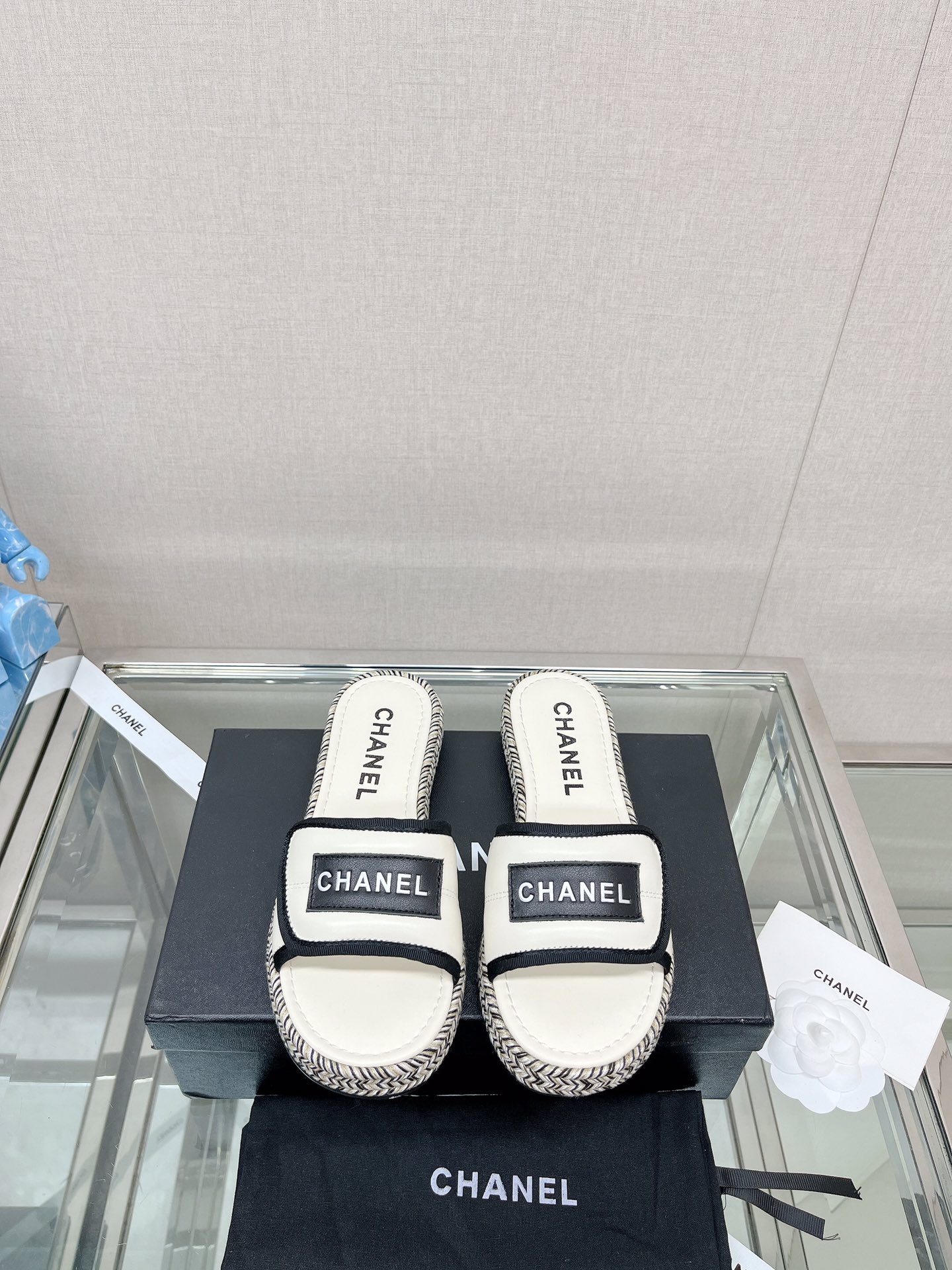 Chanel Shoes Slippers Grey Hemp Rope Rubber Sheepskin