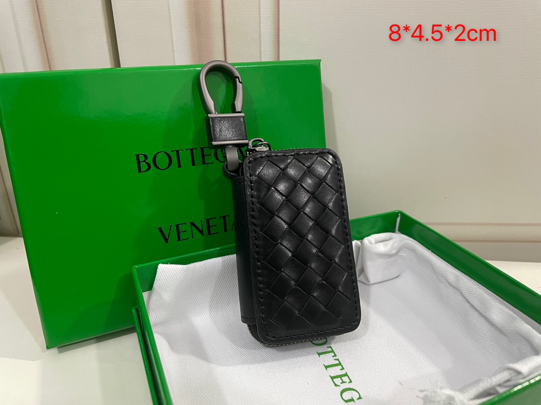 Bottega Veneta Car Key Case Intrecciato Graphite Black
