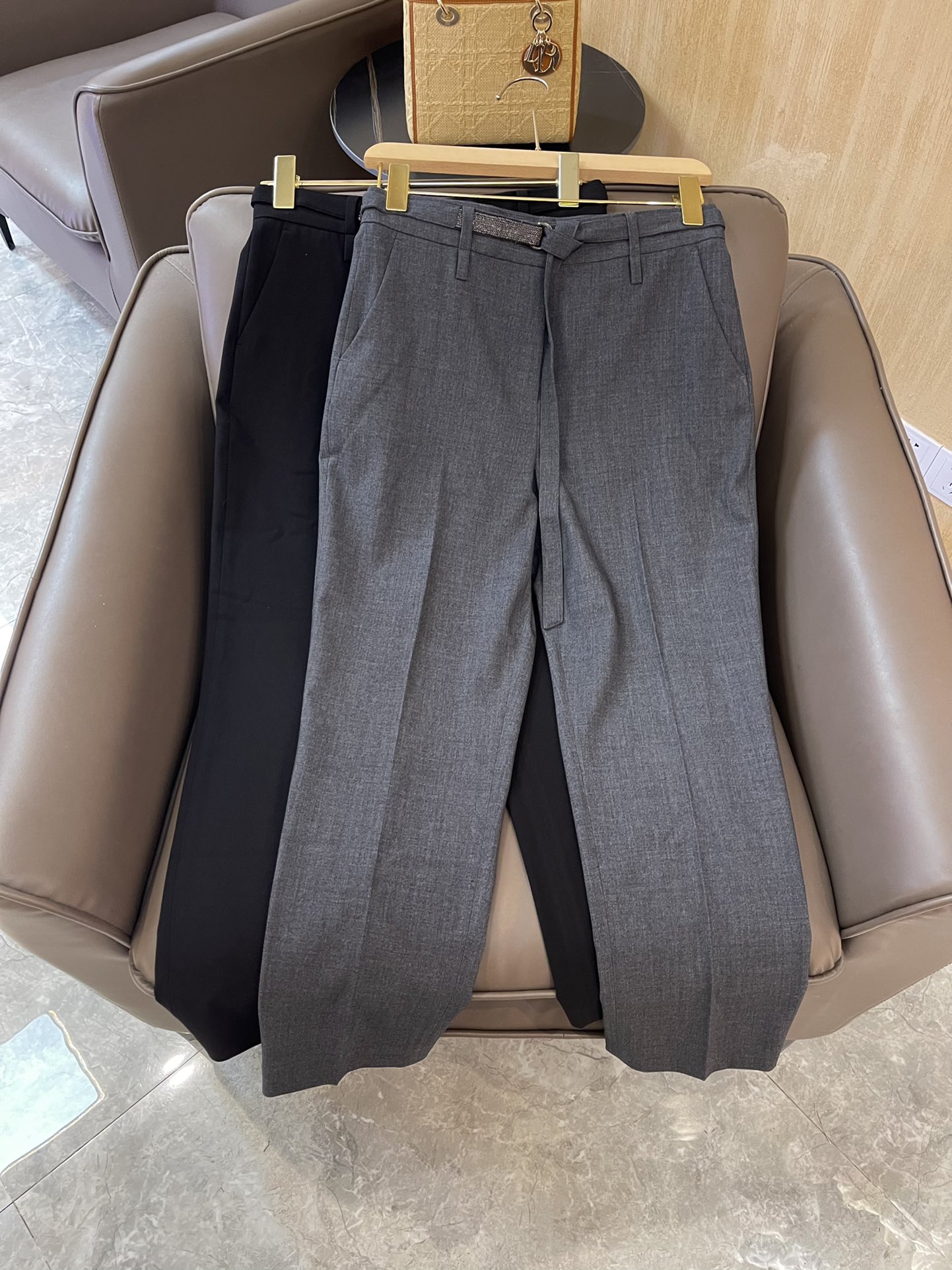 KZ016#新款裤子⚠️PzedqeBC 链条重工腰带 西装小脚裤 灰色 黑色SMLXL