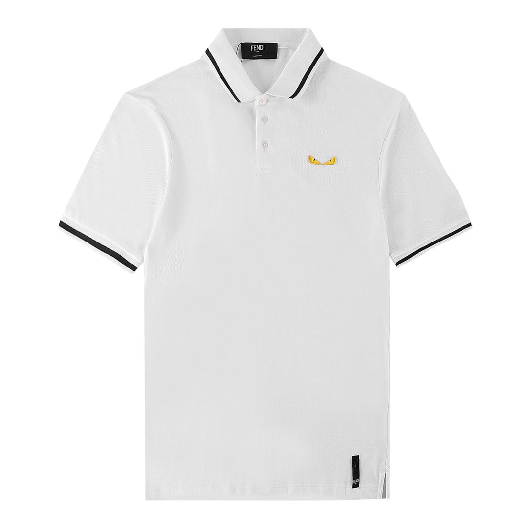 FEND芬*2023SS polo nuevo de cuello vuelto de primavera/verano, bordado de monstruo amarillo con gafas con técnica de bor…