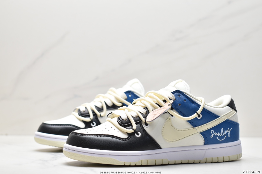 Nike SB Dunk Low ”White/Black” Dunk Series Low-top Casual Sports Skateboard Shoes ”White Black Light Blue Graffiti Ties” DJ6188-100