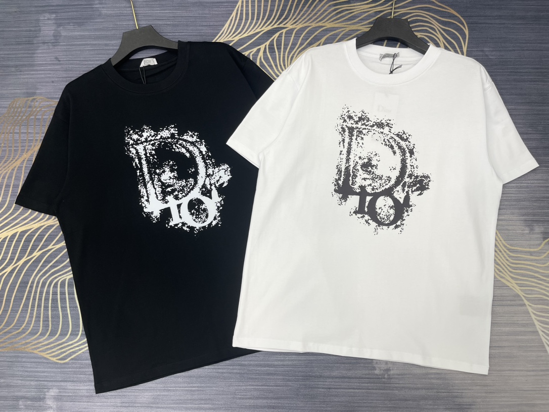 Dior Clothing T-Shirt Black White Unisex Cotton Spring/Summer Collection Fashion Short Sleeve