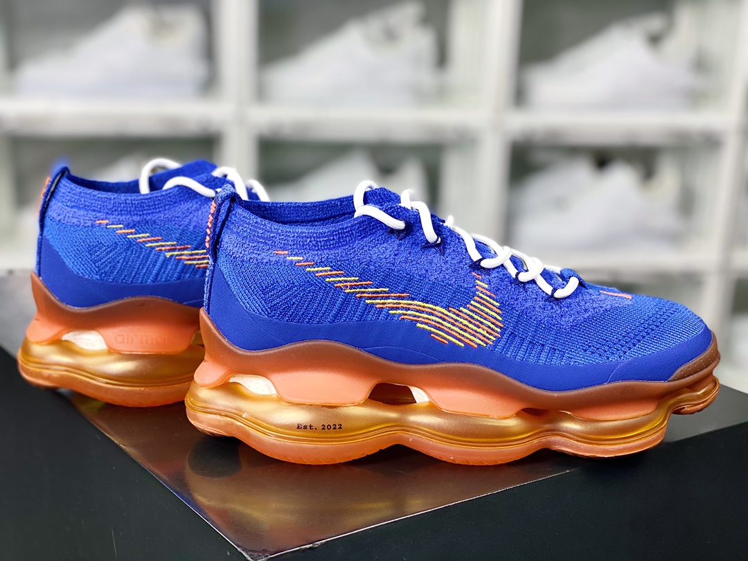 Air Max Scorpion Flyknit SE ”M. Frank Rudy” Scorpion Series 2022 Super Large Cushion Jogging Shoes ”Knitted Knitted Royal Blue Orange” DX4768-400