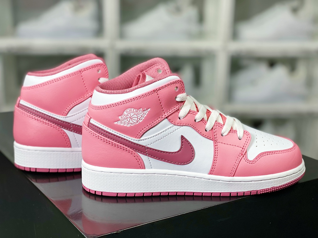 Air Jordan 1 Mid GS ”Valentines Day” AJ1 Jordan generation mid-top basketball shoes ”leather cherry blossom pink white” DQ8423-616