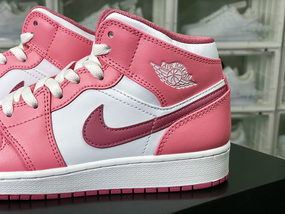 Air Jordan 1 Mid GS ”Valentines Day” AJ1 Jordan generation mid-top basketball shoes ”leather cherry blossom pink white” DQ8423-616